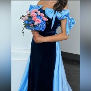 RACHEL ALLAN Navy and Light Blue Two-Tone Maxi Gown